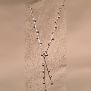 Silver Tone Chain Multi Crystal Flower Dangle Necklace